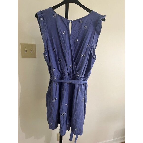 EUC Old Navy Women's Sleeveless Floral Romper L Blue Linen & Rayon Blend - Picture 2 of 6